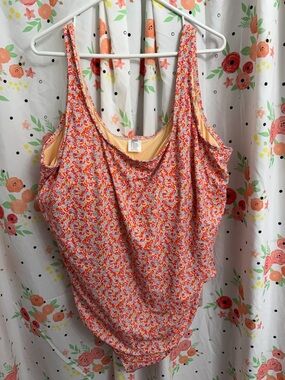 Amazon Essentials 5X Floral One-Piece Swimsuit in Pink and Orange